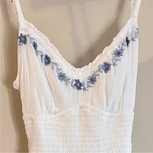 Hollister XS White Dress with Blue Floral Embroidery